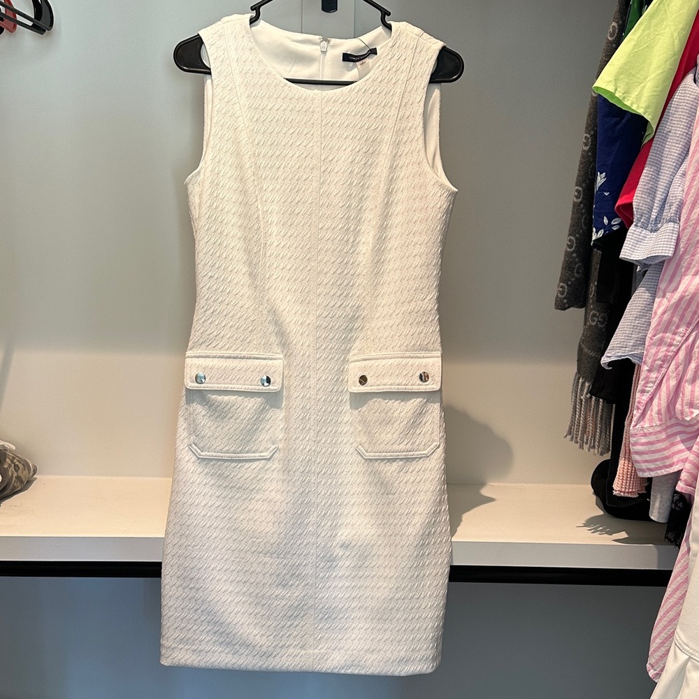 Tommy Hilfiger Cream Sleeveless Textured Midi Shift Dress